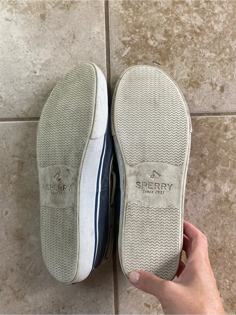 Sperry Men's Two-Tone Canvas Boat Shoes in Navy and Tan